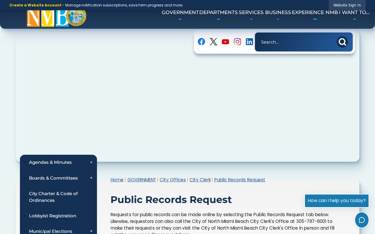 North Miami Beach residents directory city public records request