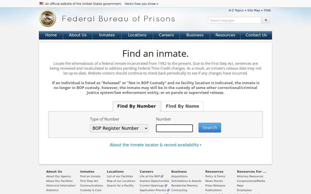 Federal Bureau of Prisons inmate locator for a verified past resident trail