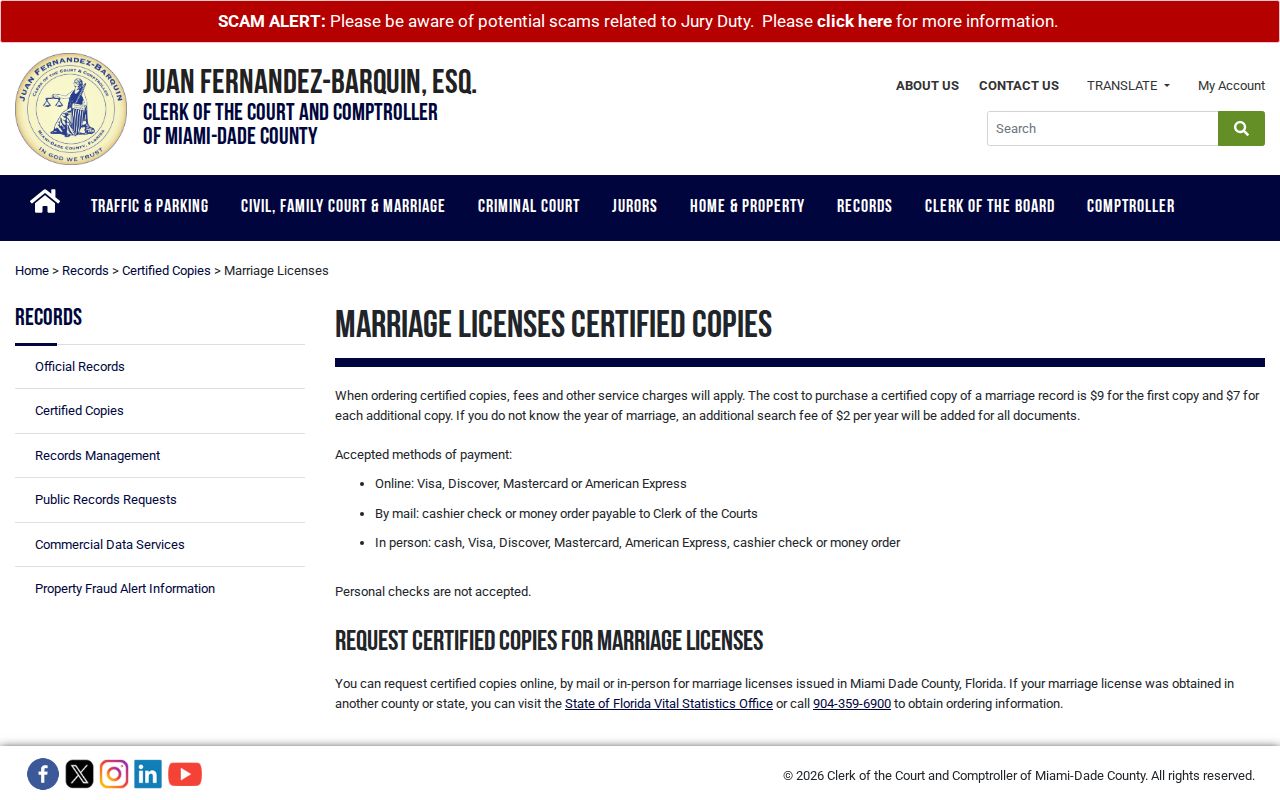North Miami Beach resident lookup marriage copies