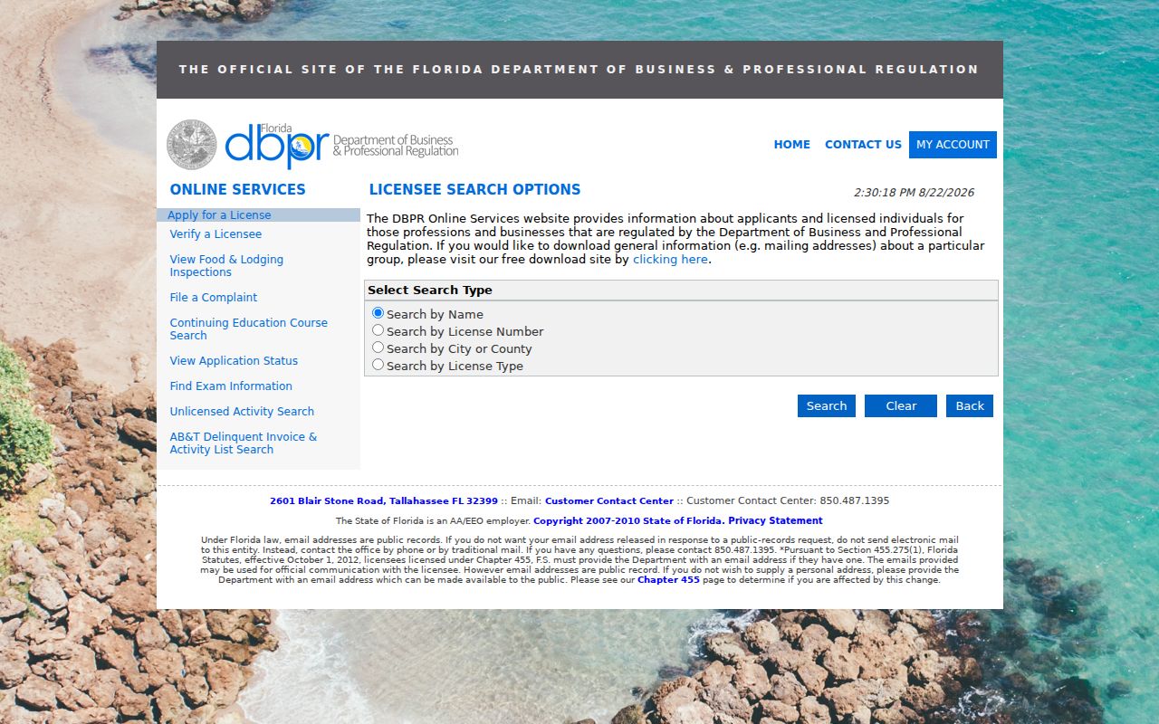 North Miami Beach ZIP code directory DBPR license search